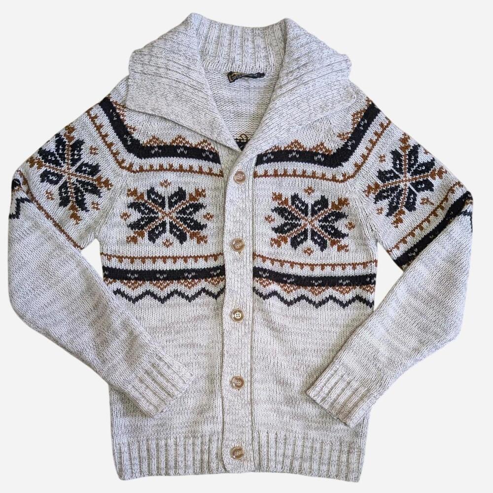 Vintage 1980s Atkinson Nordic Snowflake Shawl Collar Cardigan Men's Medium